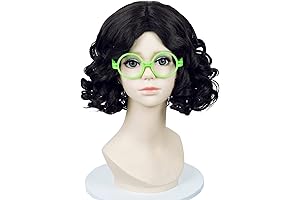 KIds Short Curly Black Wig Anime Girls' Wave Wig with Frame