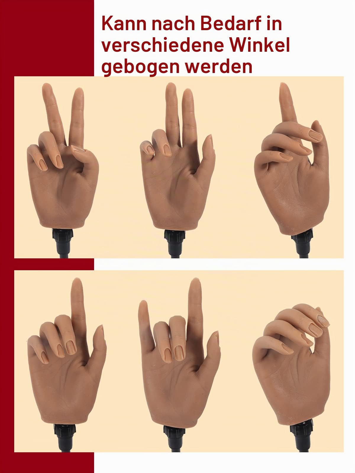 Yokilly Übungshand Für Nageldesign,Silikon Hand Für Gelnägel-100 Stück Künstliche Nägel,Fake Nägel Übungshände Hand Training Übungsmodell Nail Art Maniküre Set Für DIY