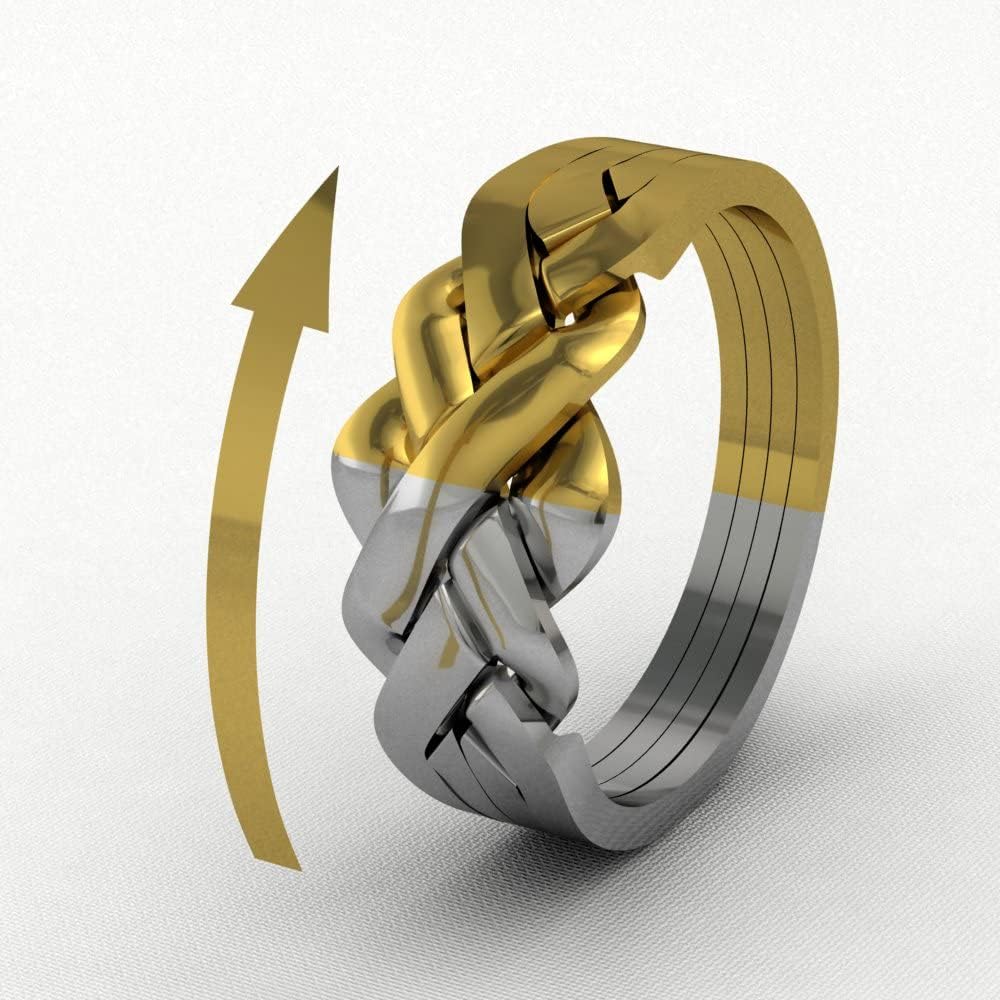 Braided 14K Yellow Gold Plated 4 Band classical Handmade Puzzle ring 925 Sterling Silver interlocking Knott Ring Women Men Unique ring INCLUDED INSTRUCTION