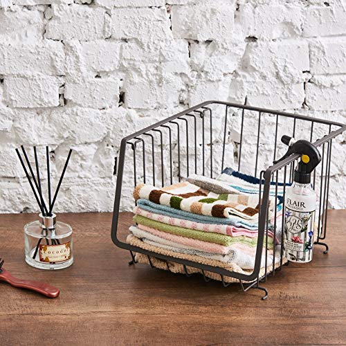 EZOWare 4-Tier Metal Utility Rack Cart, Stackable Organizer Basket Bins Rolling Metal Shelves for Kitchen Pantry Office Garage - Rustic Brown