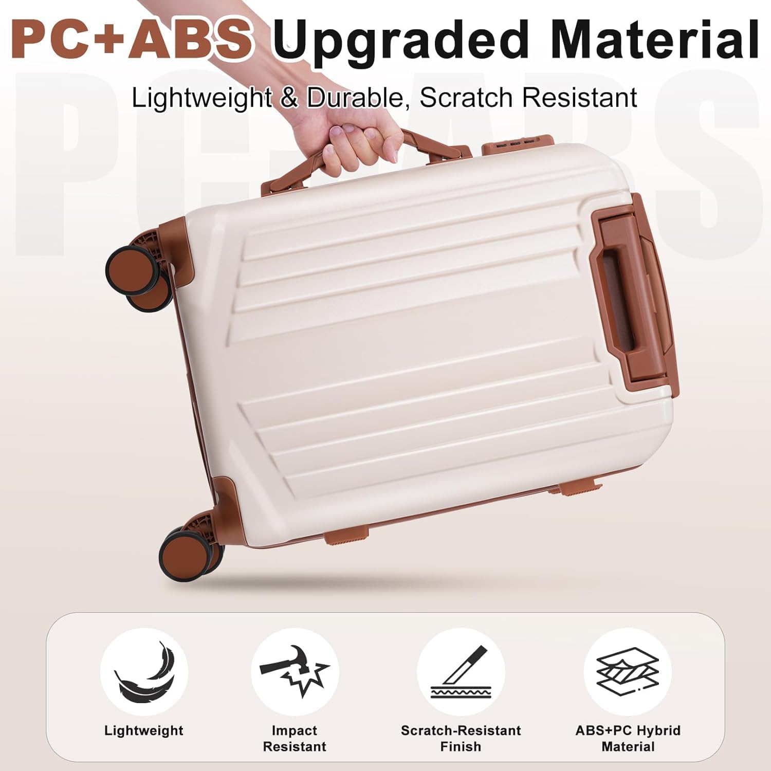 Hoteel luggage Sets 3 Piece Carry on Luaagae Suitcases with Spinner Whells & TSA Lock(4-YEAR WARRANTY), Carry on Suitcase ABS+PC Hard Shell Lightweight Travel Suitcases(20in/24in/28in, Beige)