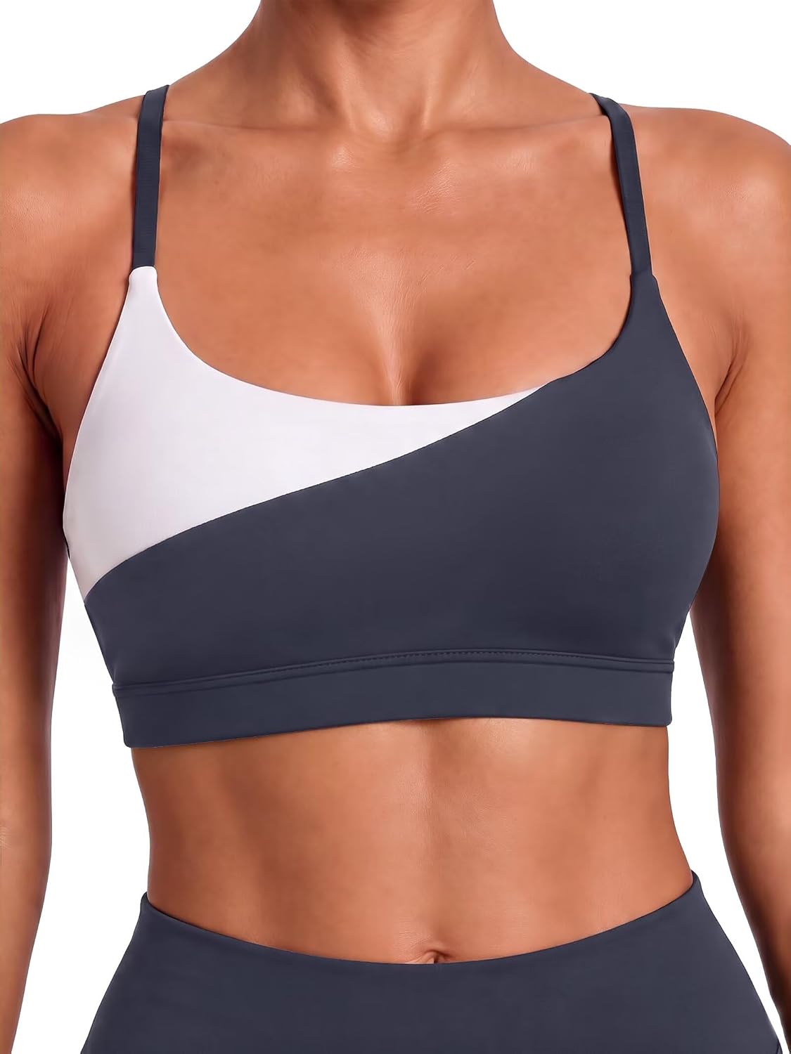 Sunzel Colorblock Sports Bra for Women Adjustable Straps Wireless Yoga Bra | Soft Second-Skin, Scoop Neck Adjustable Spaghetti Straps, Removable Pads, and Light Support for Yoga, Workout Gym