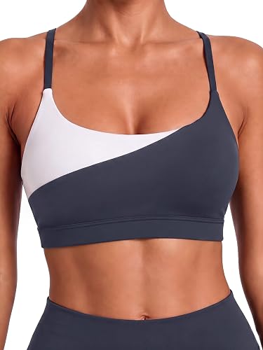 Sunzel Colorblock Sports Bra for Women Adjustable Straps Wireless Yoga Bra