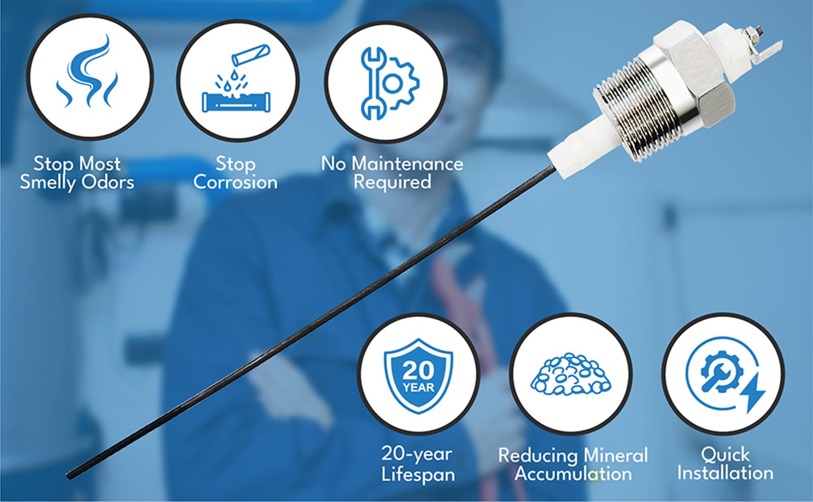 Anodo In Titanio Per Scaldabagno Elettrico 1/2 NPT – Elimina Odore Di Uovo Marcio, Lunghezza 220mm, Rivestimento MMO, Per Serbatoi 10-39 Galloni