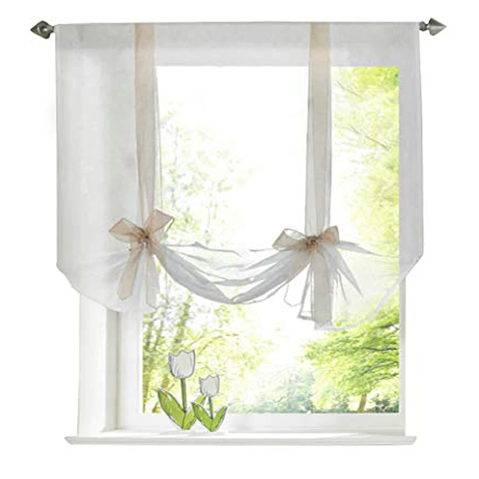 SIMPVALE 1 Panel Roman Blind Classic Solid Color - Sheer Curtain with Rod Pocket - for Living Room Bedroom Balcony Kitchen, Light brown, 80x140cm