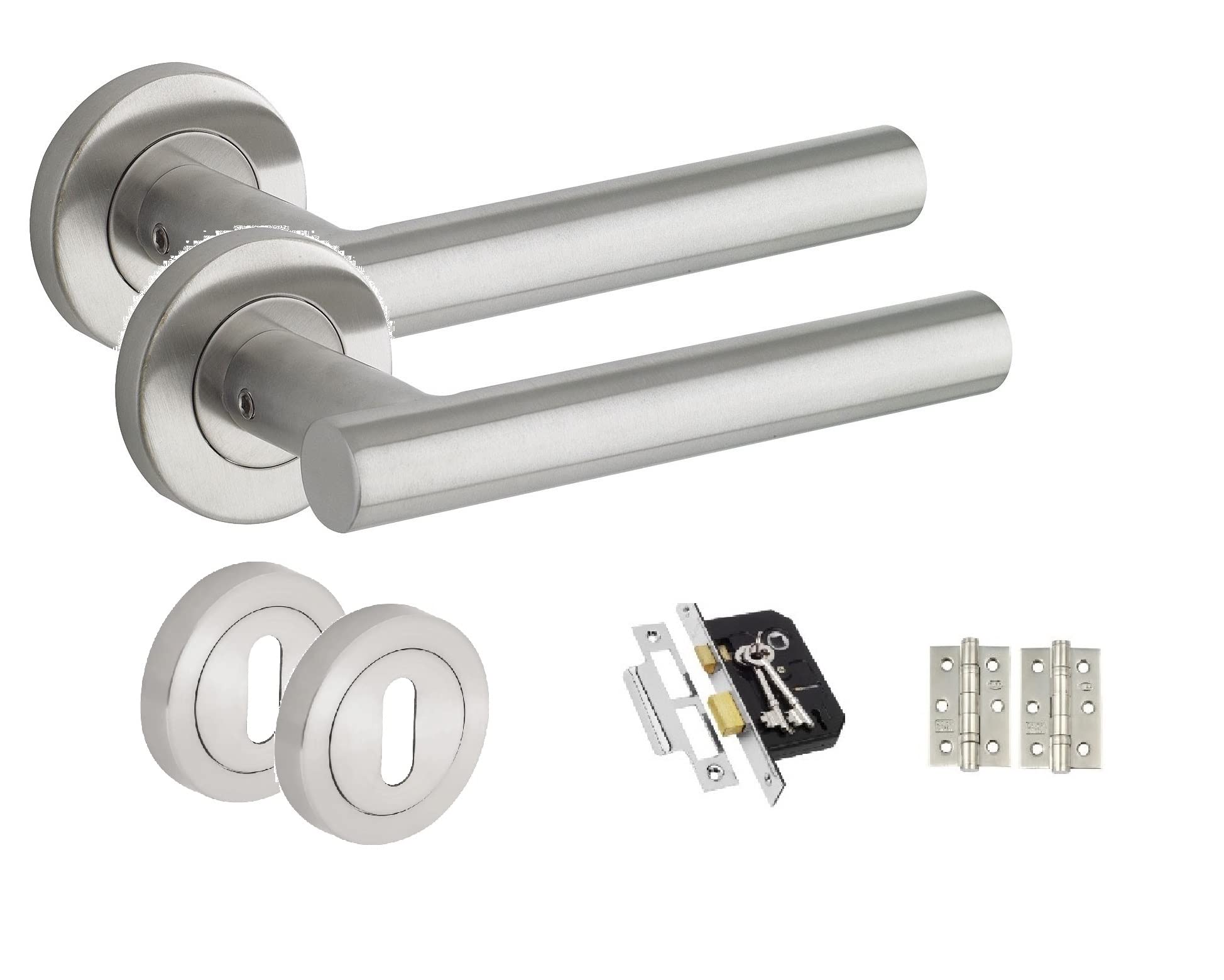 Golden Grace T-Bar Satin Nickel Straight Door Handle Set
