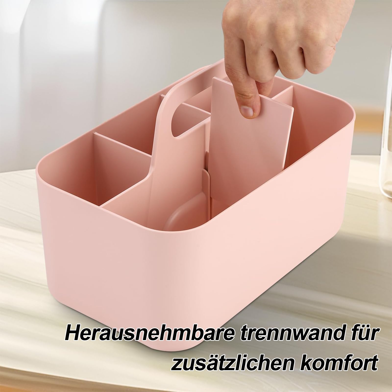 Organizer na kosz z uchwytem, 5 przegródek, 25 x 15,3 x 17 cm, pudełko do przechowywania z tworzywa sztucznego, kosze do układania w stos, z uchwytem, przenośny organizer, pudełko do przechowywania