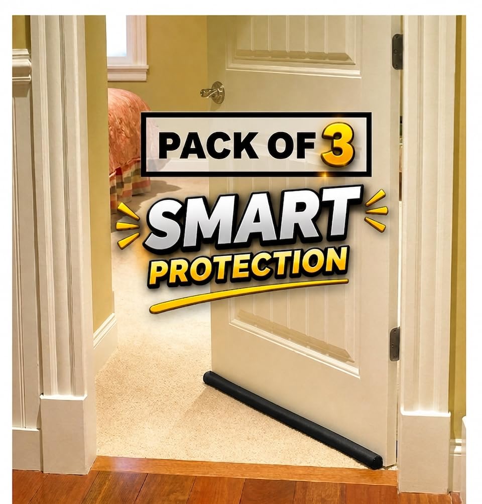Door Bottom Sealing Strip Guard for Home - (Size-39 inch) (Pack of 3) Door Guard Gap Filler for Door Bottom Seal Strip - Sound-Proof Door Mounted Door Stopper (Black)-image-13