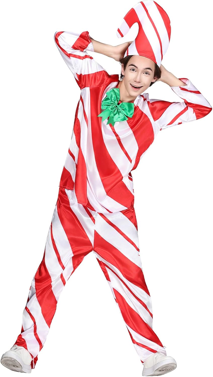 EraSpooky Mens Candy Cane Costume Adult Funny Christmas Candy Outfits - Image 3