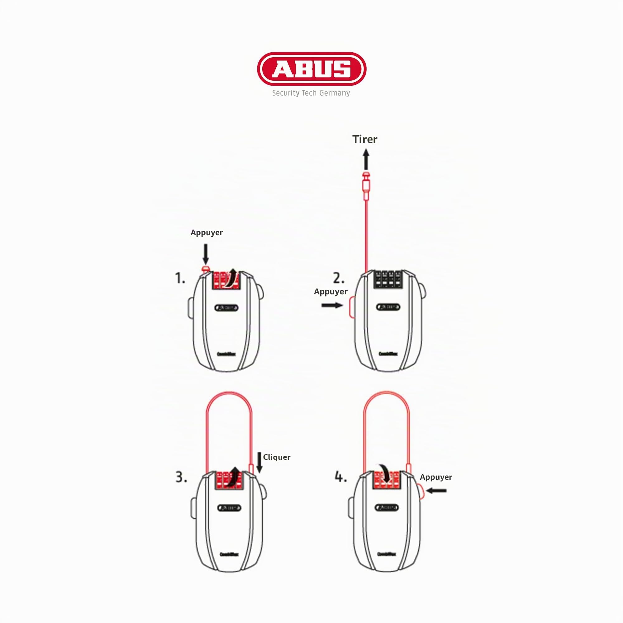 ABUS Antivol à câble Combiflex - Antivol pour sécuriser les skis, le casque, la poussette et les bagages - diverses longueurs et épaisseurs
