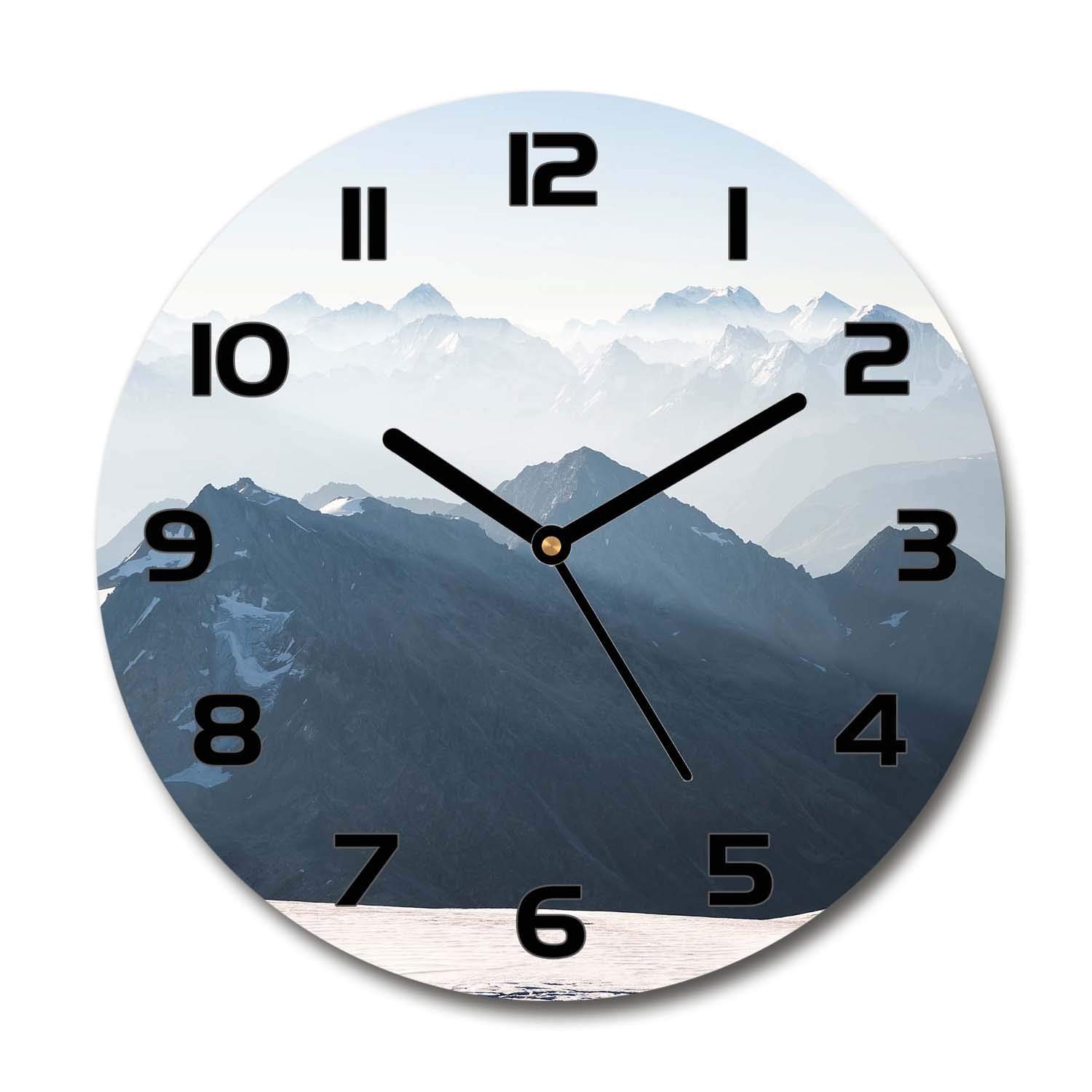 Horloge en verre pour salon design Tulup, grand tableau mural montagne