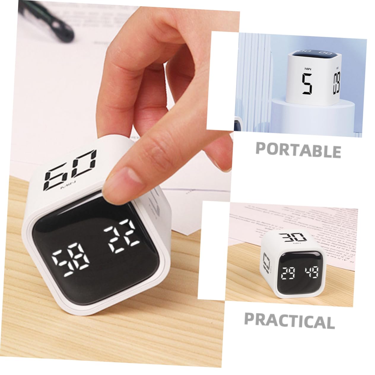 Temporizador de Cocina Visual Portátil de Plástico Abs Blanco | Capacidad 500mah, Uso en Cocina y Cocción, Diseño de Cubo Compacto para Mesa y Encimera