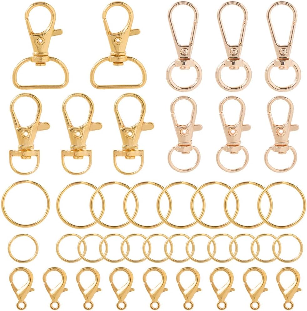 1 Box 100Pcs Gold Keychain Clip Bulk Swivel Lanyard Snap Hook Small Alloy Metal Trigger Snap Clasp with D Ring Split Keyrings 360° Swivel Hooks for Bags DIY Key Chain Purses Lanyards Supplies