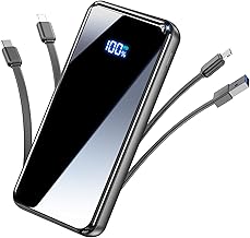 Portable Charger,50000mAh Power Bank Built-in Cable, 22.5W PD USB C in & Out Fast Charging, External Battery Pack 6 Output & 2 Input, Travel Camping Essential for iPhone 17/16/15/14/13(Grey)