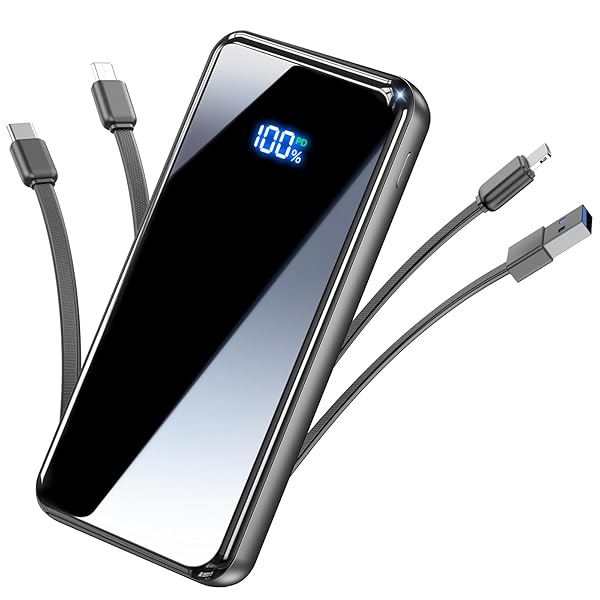 YILANS Portable Charger,50000mAh Power Bank Built-in Cable, 22.5W PD USB C in & Out Fast Charging, External Battery Pack with 6 Output & 2 Input, Travel Essential for iPhone 17/16/15/14/13/12-Grey