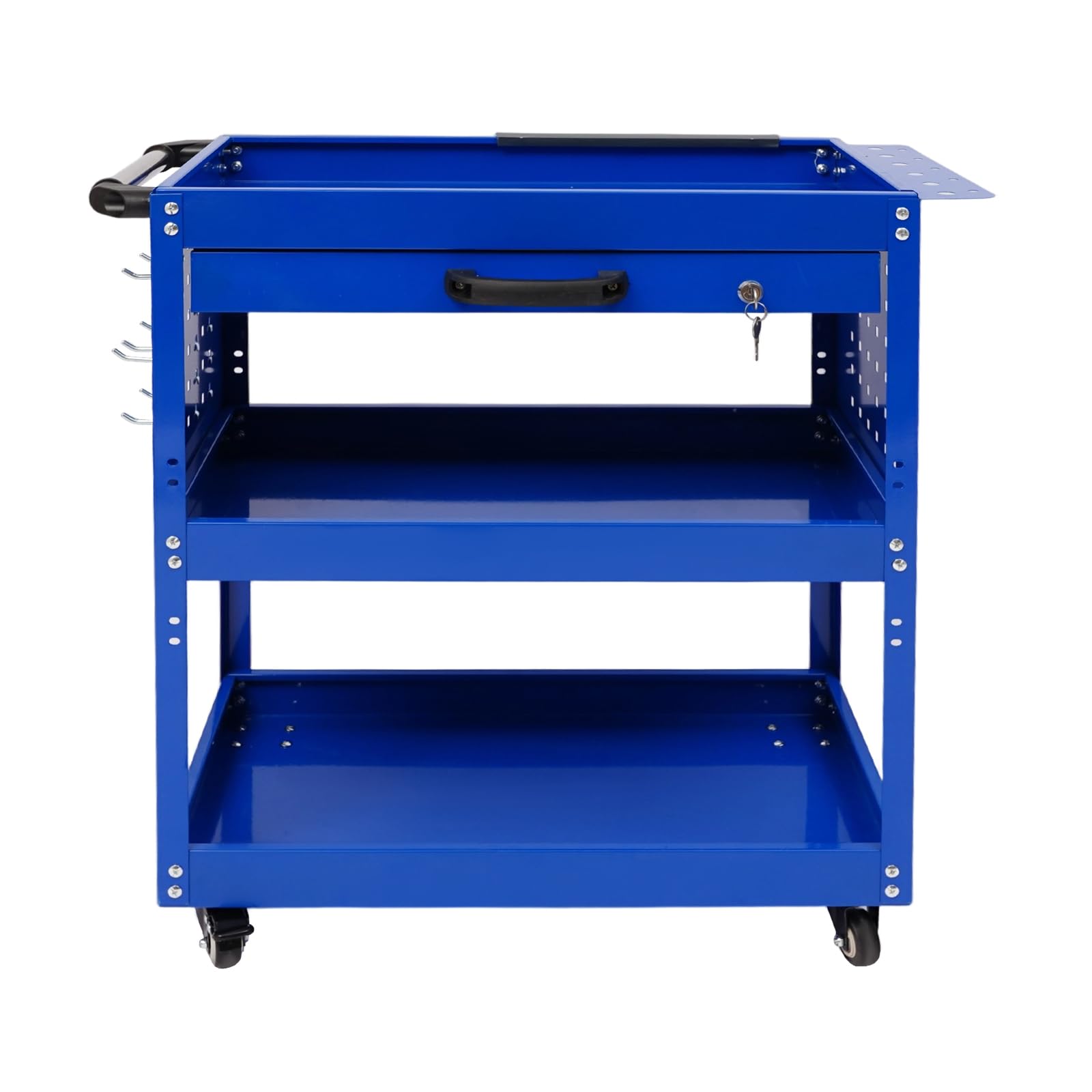 Carrello portautensili a 3 livelli, carrello portautensili rimovibile con cassetti, portautensili laterali, portata 550 lb (blu)