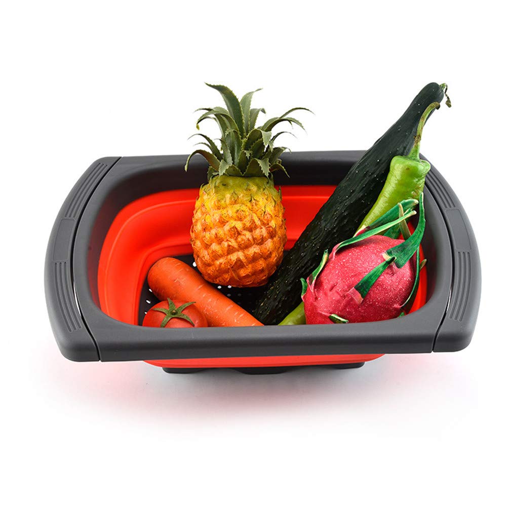 Scolapasta Pieghevole Regolabile Per Lavello 35-48 Cm - Colino Estensibile In Plastica Per Verdura E Pasta, Nero