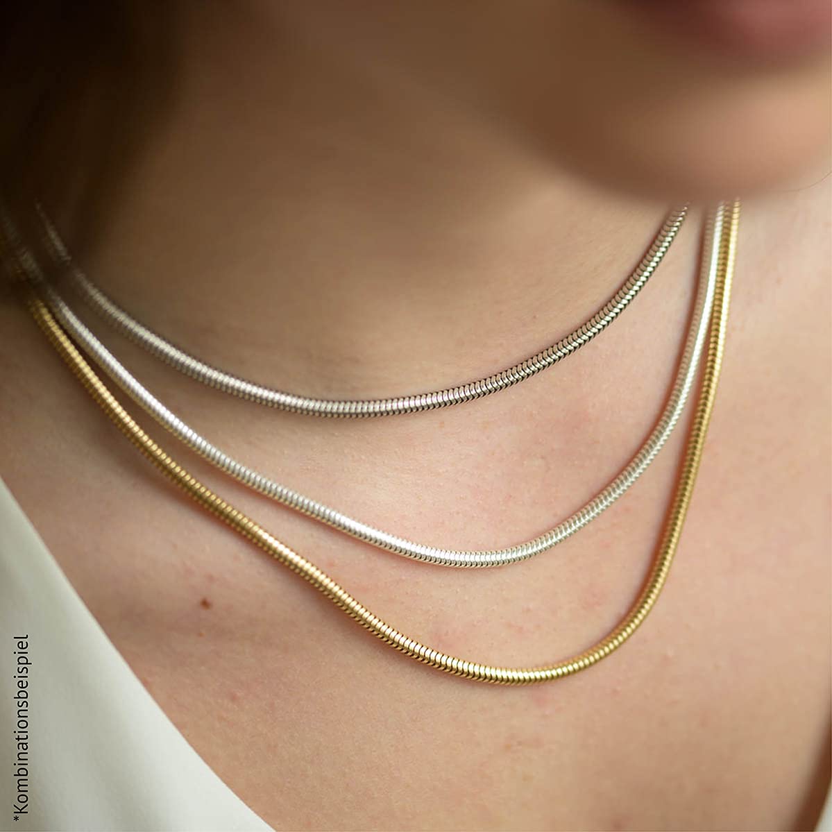 925 Sterling Silber Schlangenkette 3mm Damen Halskette Collier K28 | aus rhodiniertem Sterlingsilber incl Schmuck Box von MATERIA by Matthias Wagner