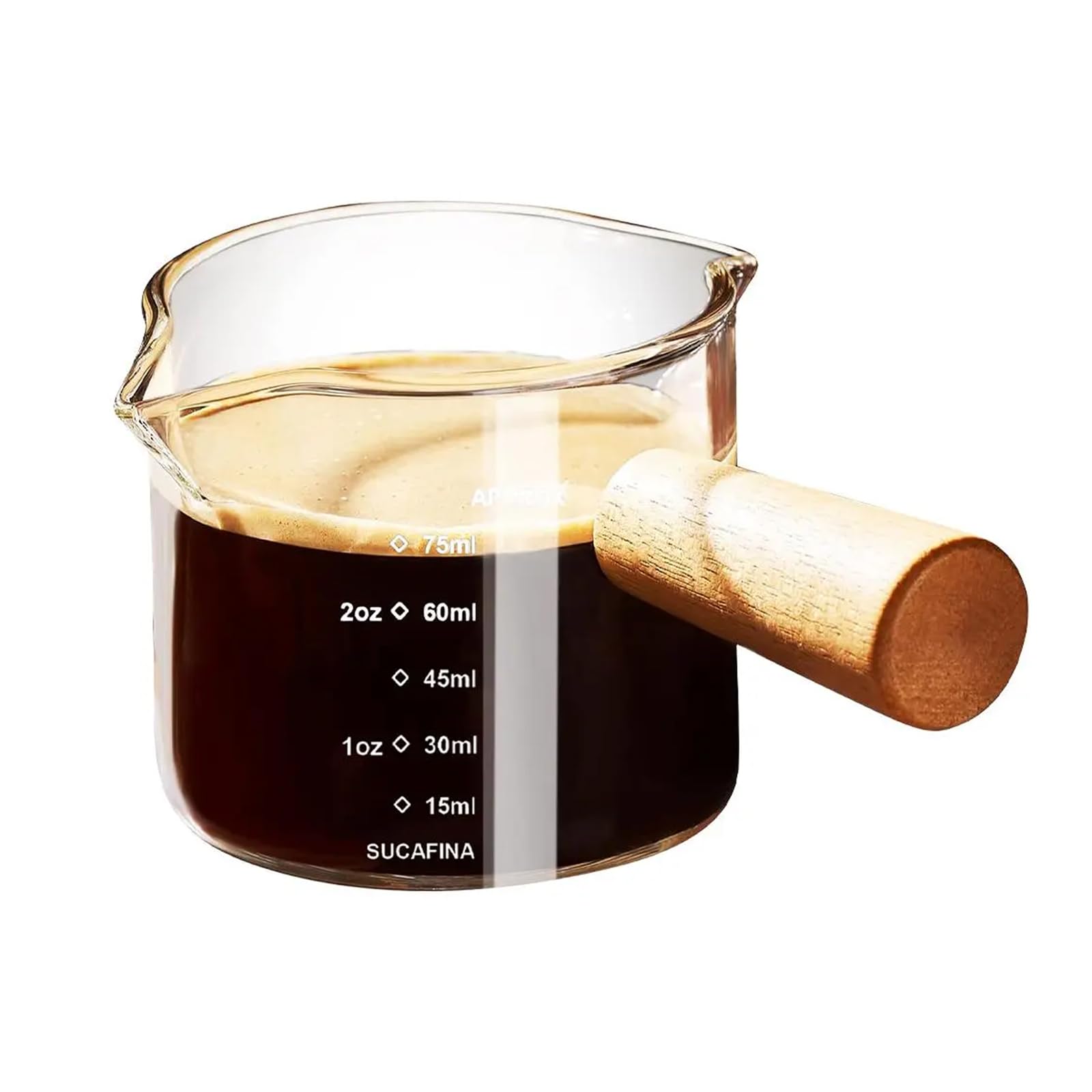 Espresso Cups with Handle, 75ml Measurement Lines Espresso Glass, Measuring Cup with Dual Scale, Espresso Shot Glass with V-Shaped Mouth, Clear Glass Milk Frothing Pitcher, Espresso Accessories