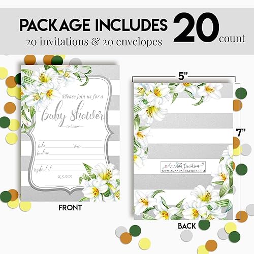 Miniatura 4 de AmandaCreation - Invitaciones para baby shower, 20 tarjetas de relleno de 5 x 7 pulgadas con veinte sobres blancos