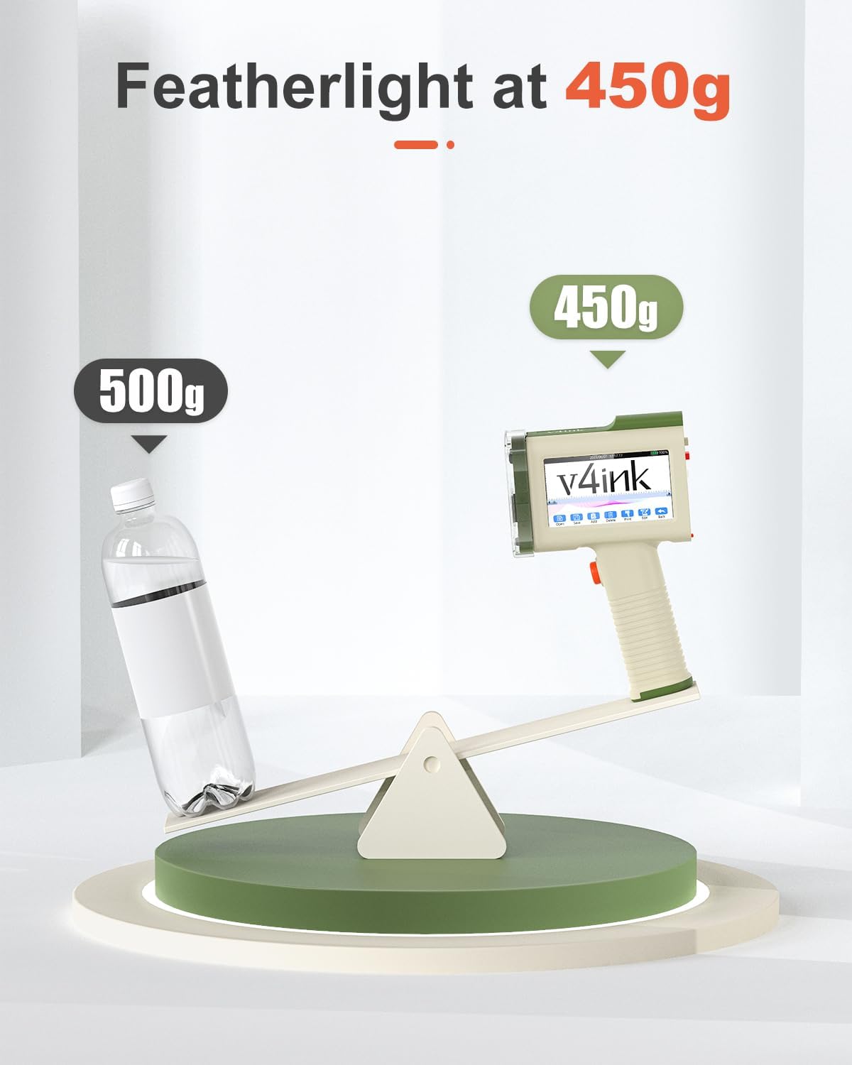 v4ink Handheld Printer BT-HH6105B2 Beige Handheld Inkjet Printer Print 0.5 Inch QR Code Barcode Date Logo Batch Number on Glass Bag Plastic Pipe with Waterproof Fast Dry Ink