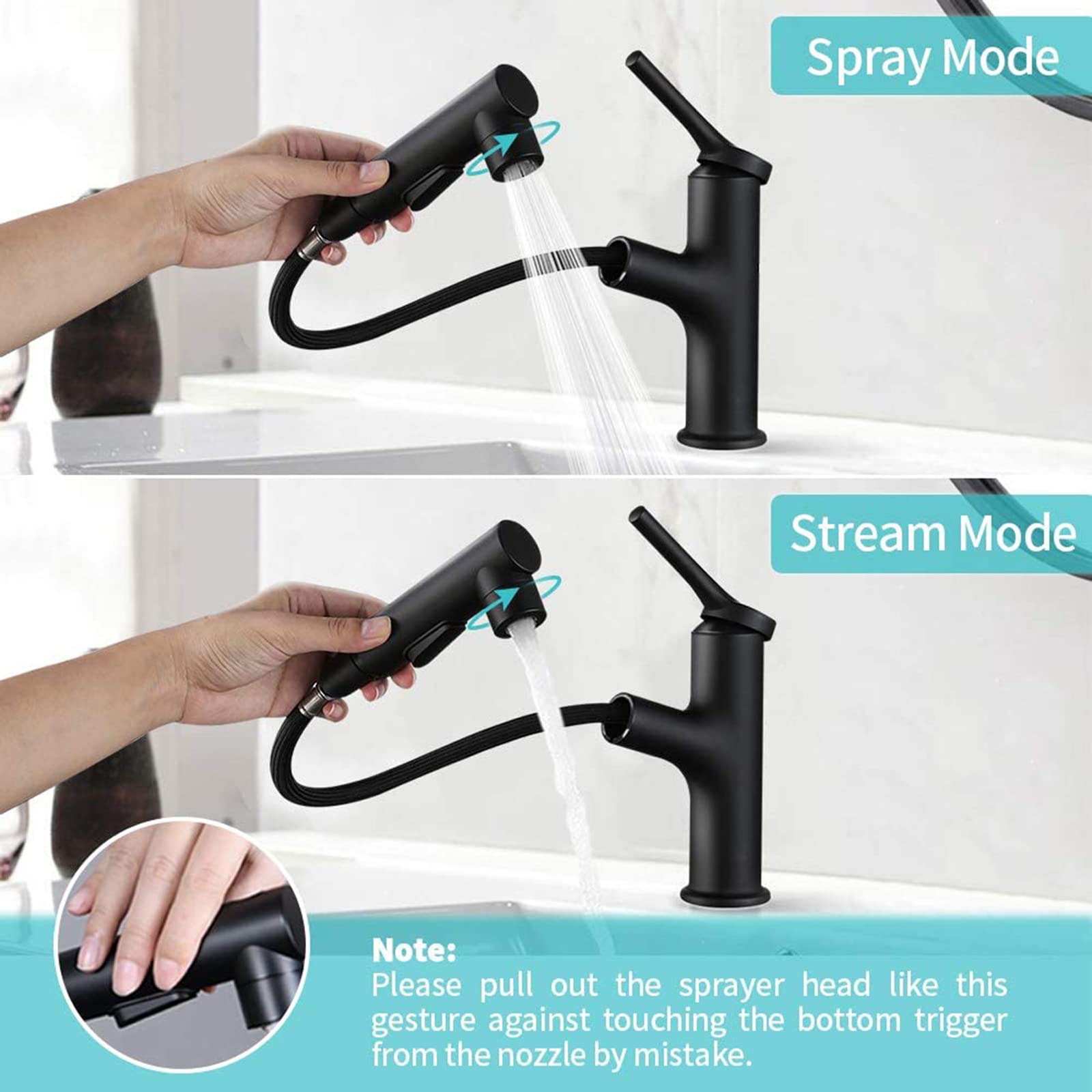 Grifo lavabo extraíble bimando de latón frío y caliente grifo mezclador lavabo Válvula De Cerámica Mezclador Baño Grifo para Lavabo, para baño,Un estandar