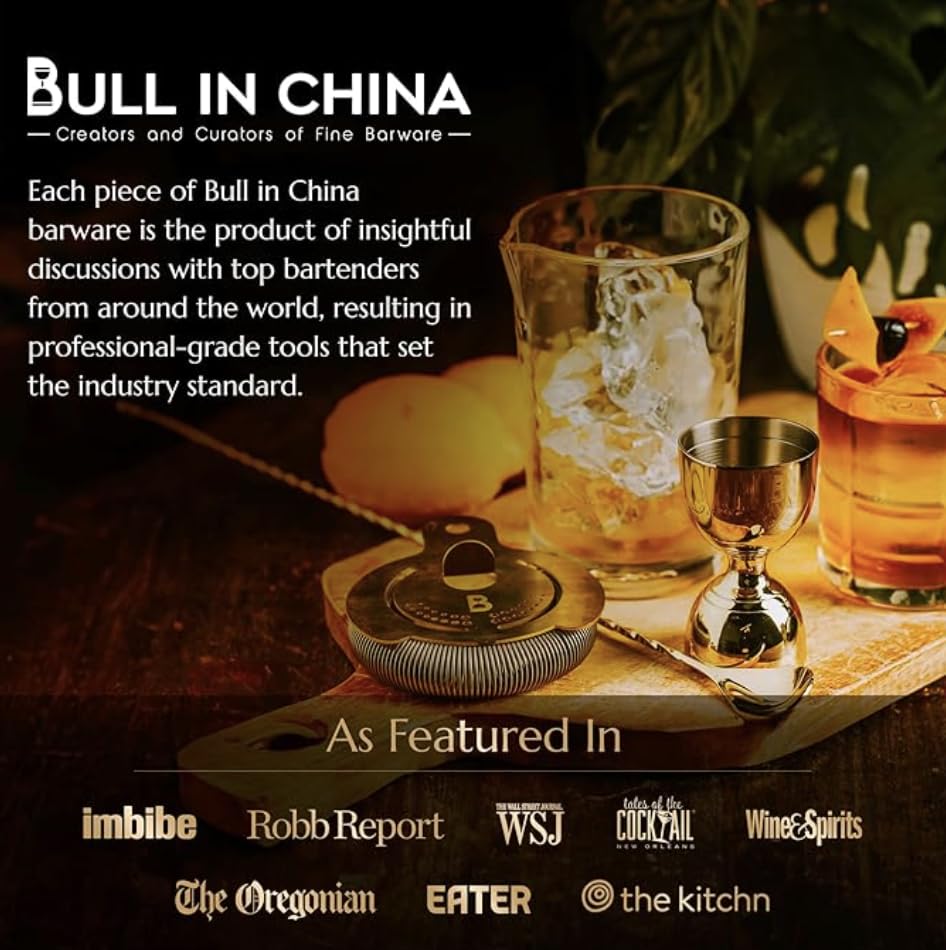 Bull in China Stirring Wand - 12in/30cm - Gold Finish | Bar Spoon | Cocktail Mixing Spoon
