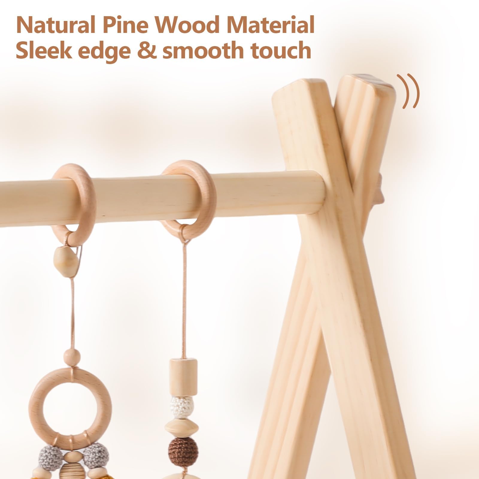 Promise Babe Wooden Baby Play Gym Play Arch Baby 4 Detachable Sensory Baby Toys Pink Pendant Design Newborn Baby Essentials Wooden Activity Baby Gym - Image 3