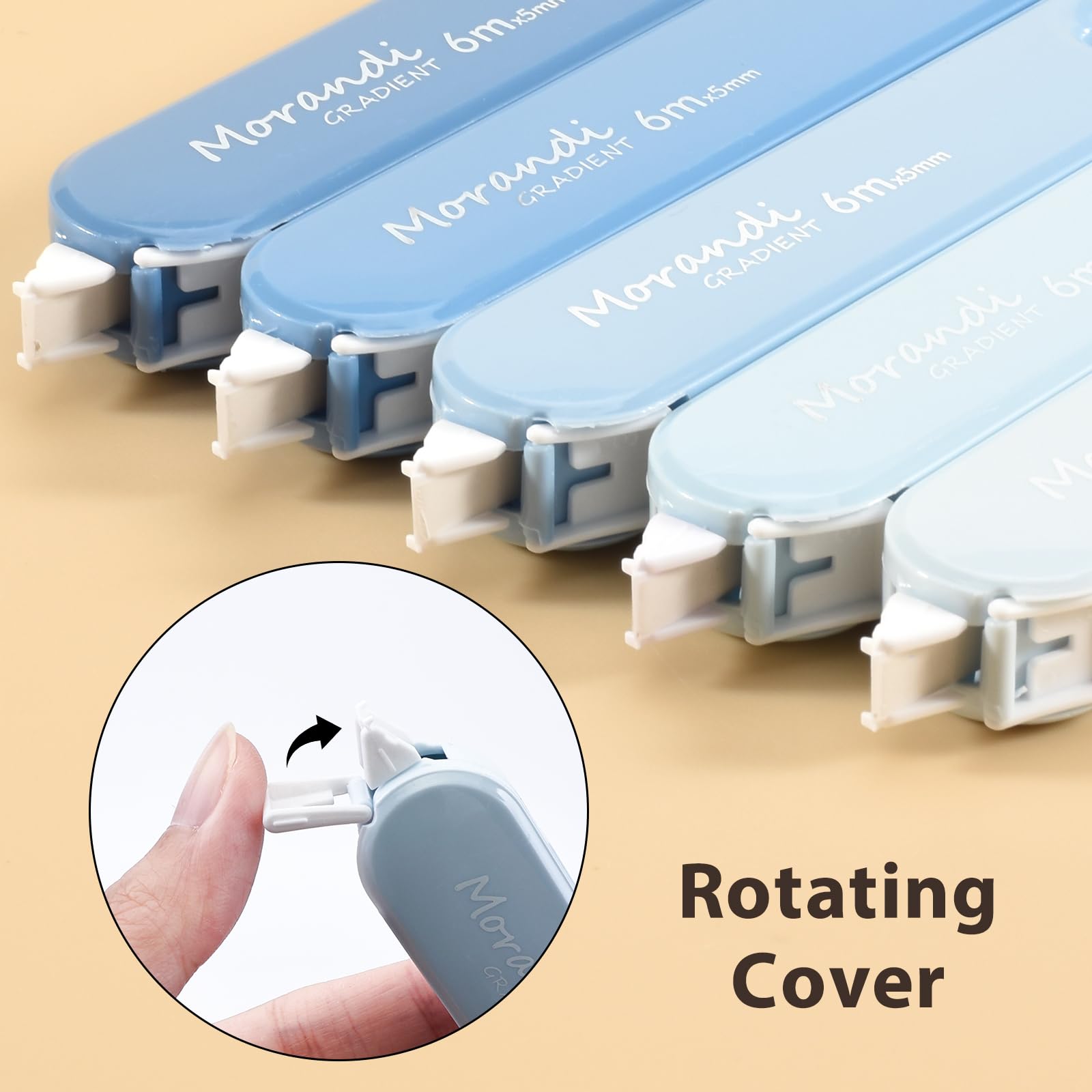 Valitner - 5 cintas correctoras blancas, estética y bonita, secado rápido, corrección instantánea, fácil de usar para suministros de oficina escolar (azul)