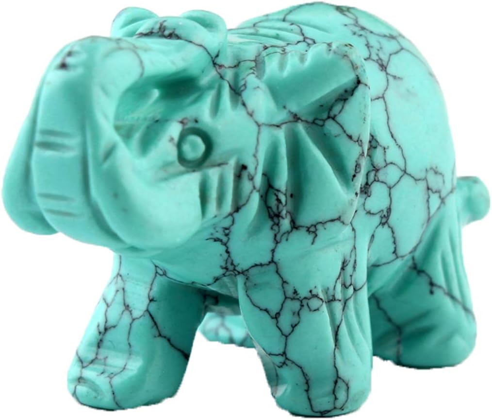 Green Turquoise Elephant 1.5Inches Statue Crafts Natural Stone Carved Figurine Chakra Carving Stones Healing Reiki Free Pouch (Turquoise)
