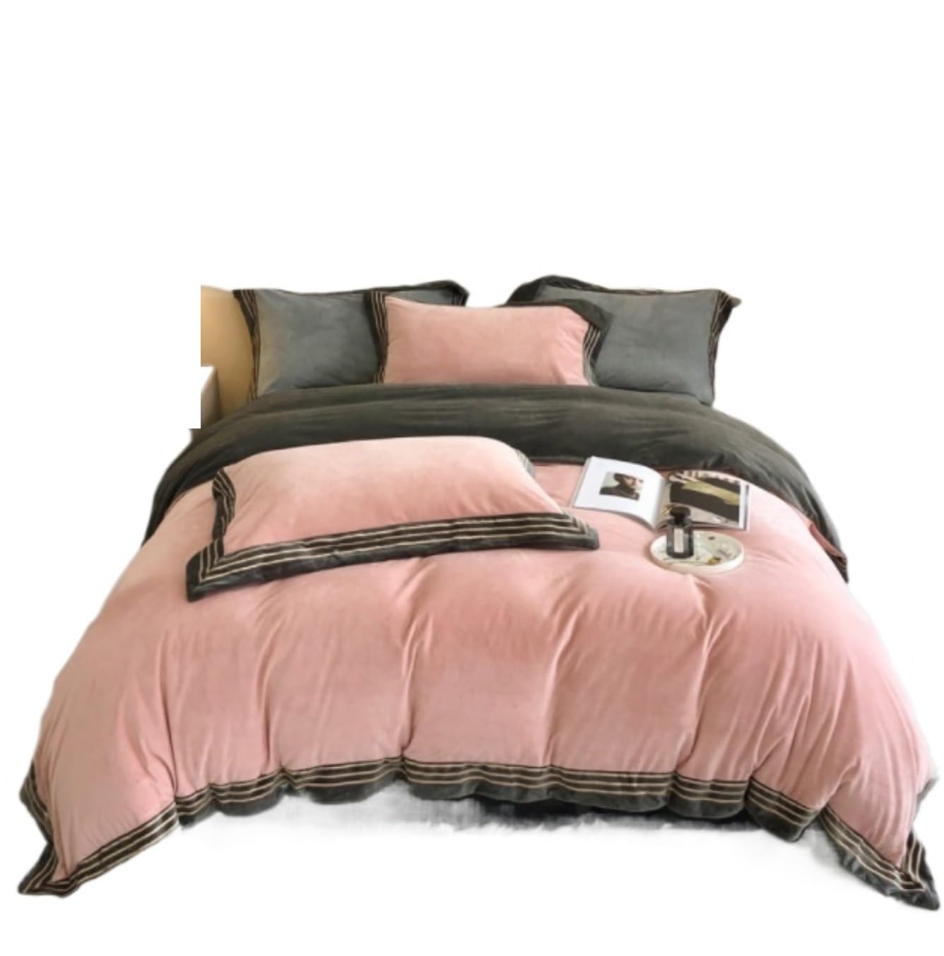 Sacco Copripiumino Set di Lenzuola Ispessite Double Face Set di Lenzuola in Flanella Set di Quattro Pezzi Set di Lenzuola Invernali Set Copripiumino Matrimoniale(Pink,1.8/2m Bed)