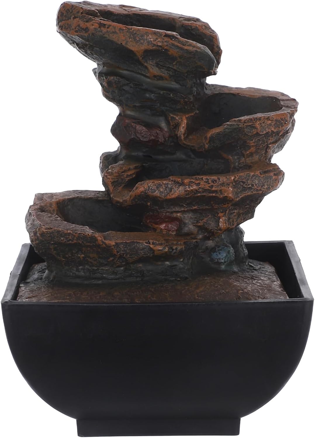jojofuny Tabletop Fountain Indoor Water Feature Mini Zen Waterfall Fountain with LED Light for Meditation Home Office Décor US Plug 110v