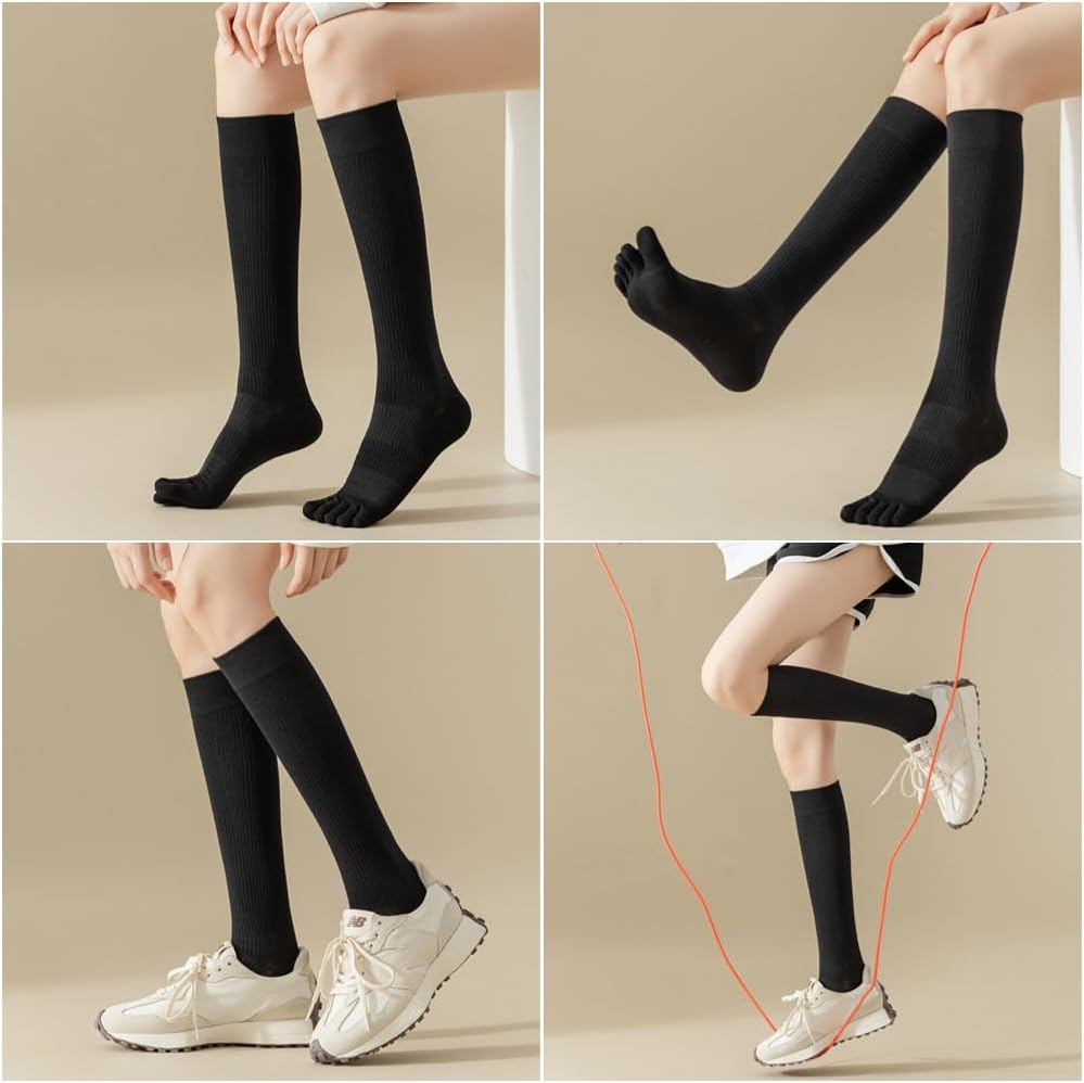 Knee High Toe Socks for Women - 4 Pairs Five Toe Knee High Boot Socks for Yoga, Pilates, Outdoor Sport, Athletic - Image 7
