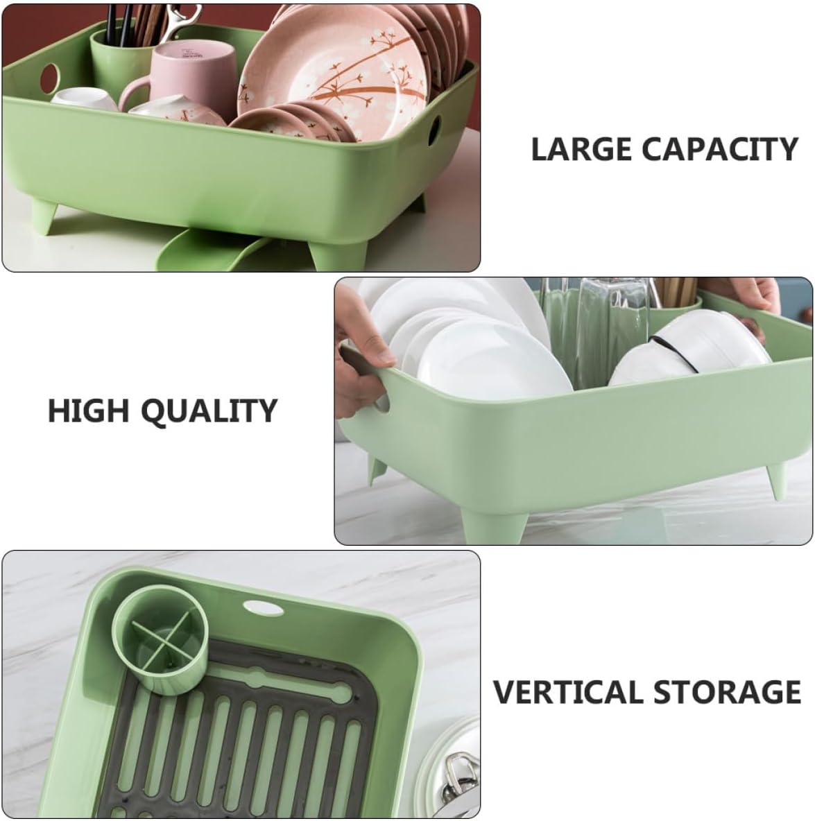 Mini Draining Rack with Lid, Compact Bowl and Chopsticks Storage Box, Multifunctional Dishware Holder for Home Kitchen Organization and Drying (Green)