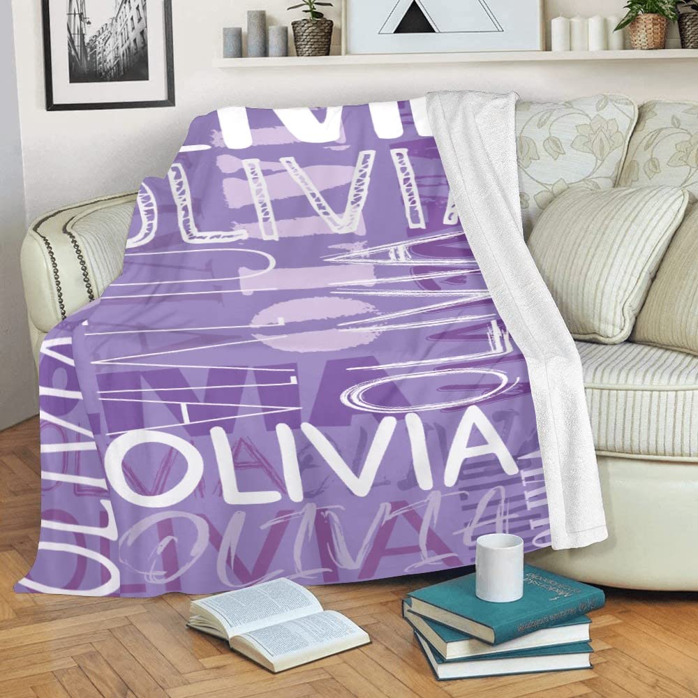 Personalized Name Blanket For Kids - Custom Monogram Throw Blanket, 100x127cm, Pink/Black/Grey/Blue/Purple