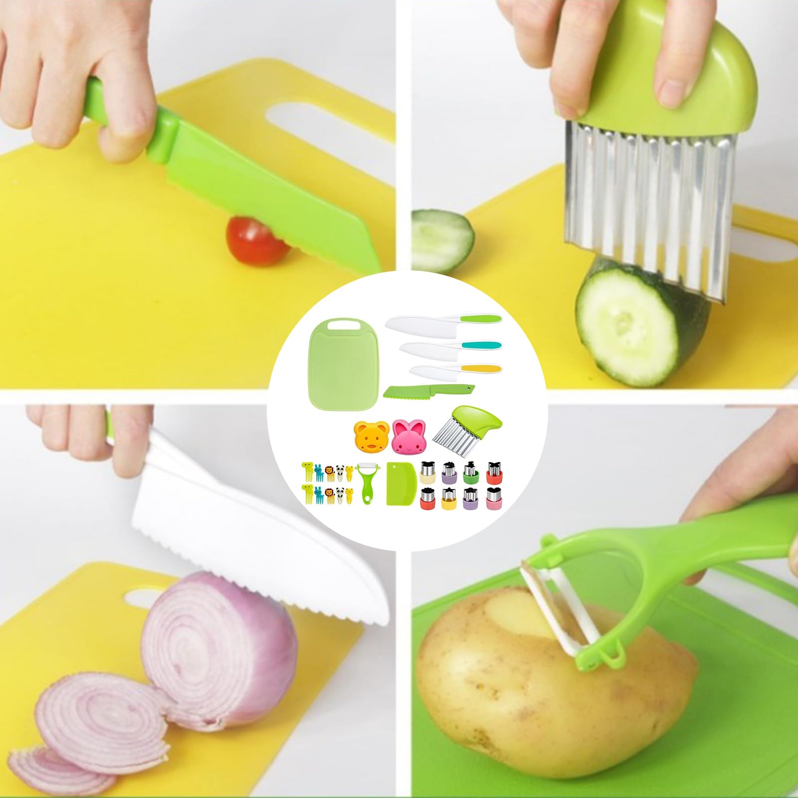 28 Pièces Couteau Enfant, Ustensiles Cuisine Enfant, couteaux à découper, planche à découper et éplucheur, etc. Kit de cuisine pour la vraie cuisine pour garçons et filles