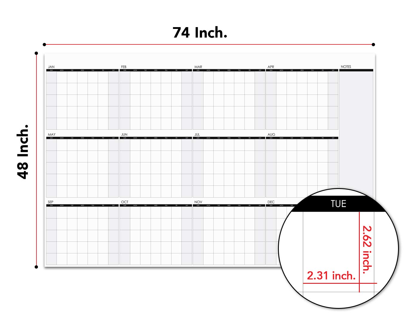 Large Dry Erase Wall Calendar 48" x 74" Undated Blank 2022 Reusable Yearly Calendar Giant