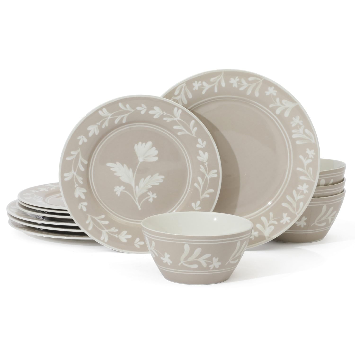 Amazon.com | Martha Stewart Maiden Crown 12-Piece Taupe Dinnerware