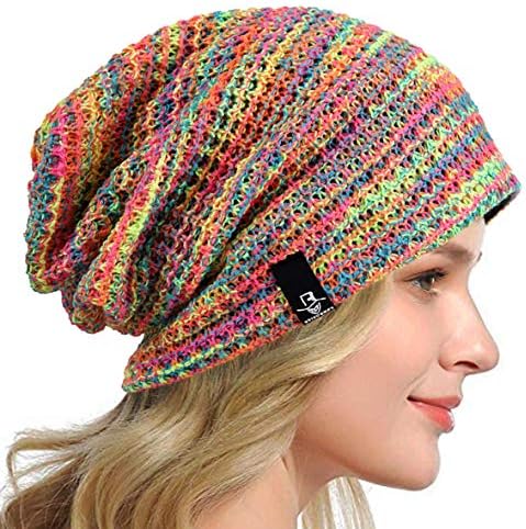 HISSHE Women's Slouchy Beanie Knit Beret Skull Cap Baggy Winter Summer Hat B08w (Pink/Yellow/Green)