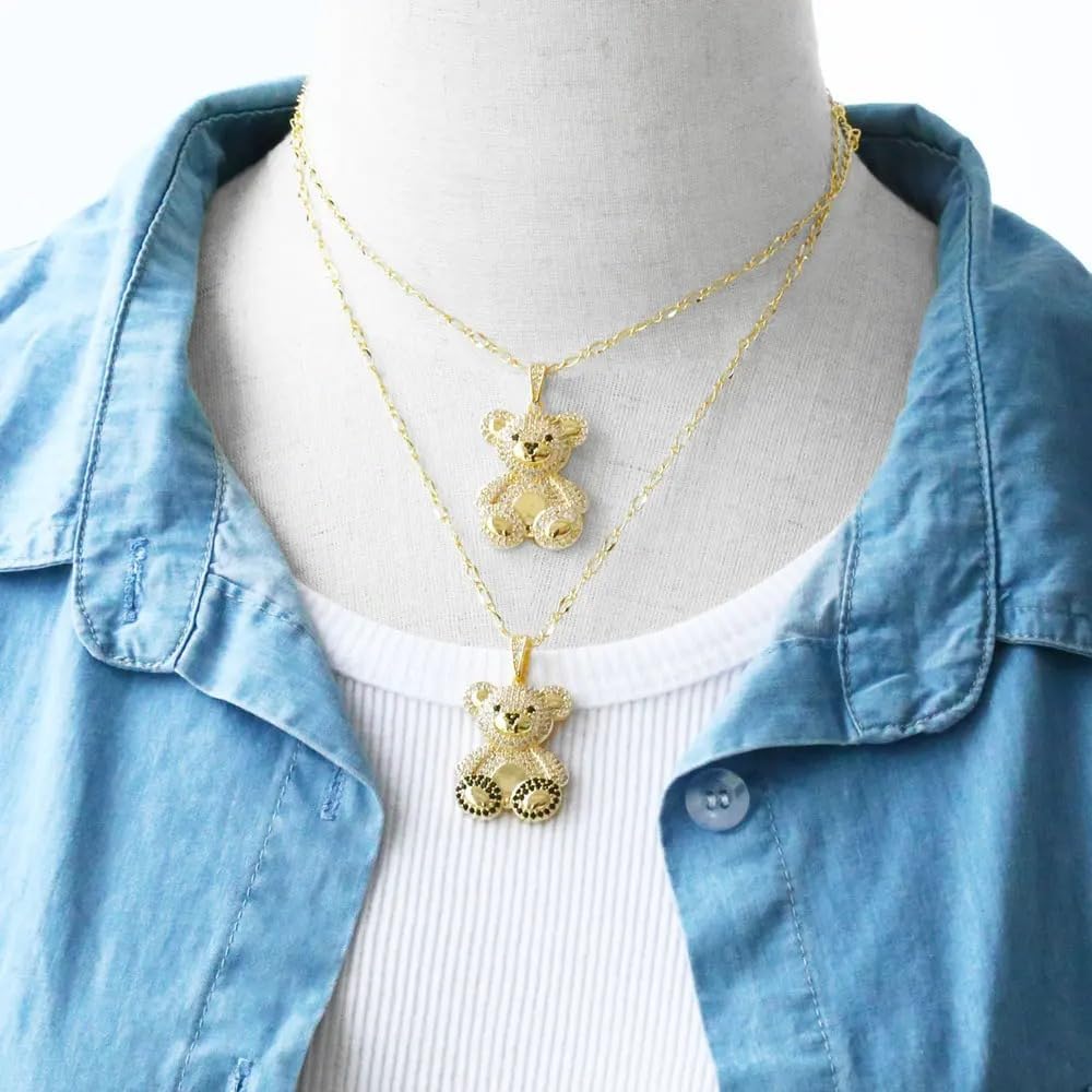 14K Gold Filled Cute Bear Necklace For Women - Colorful Crystal Moveable Teddy Bear Necklace Cute Animal Jewelry, Sweet Gummy Bear Necklace In Vibrant Colors