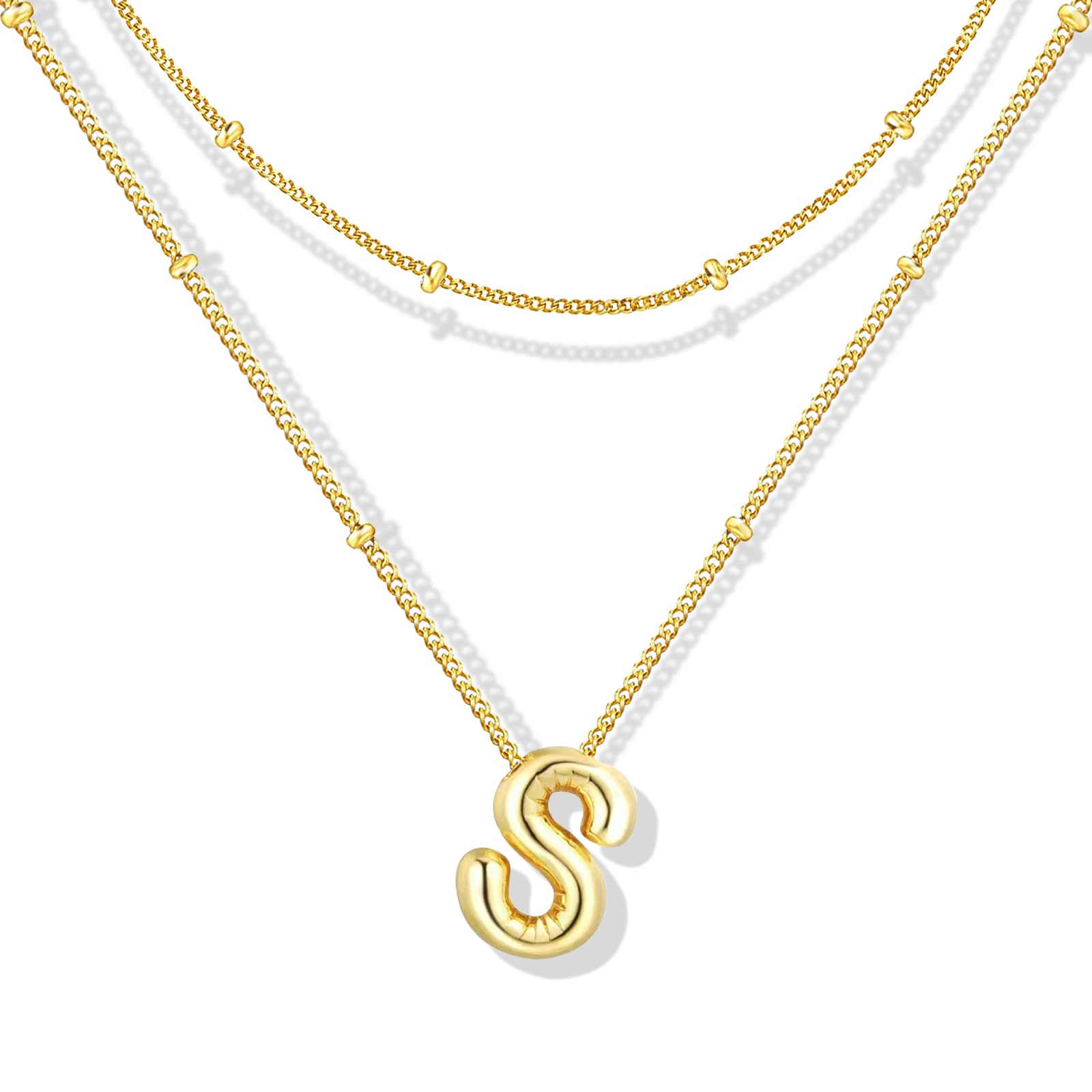 ZECICO Bubble Letter Necklace - Personalized Initial Pendant