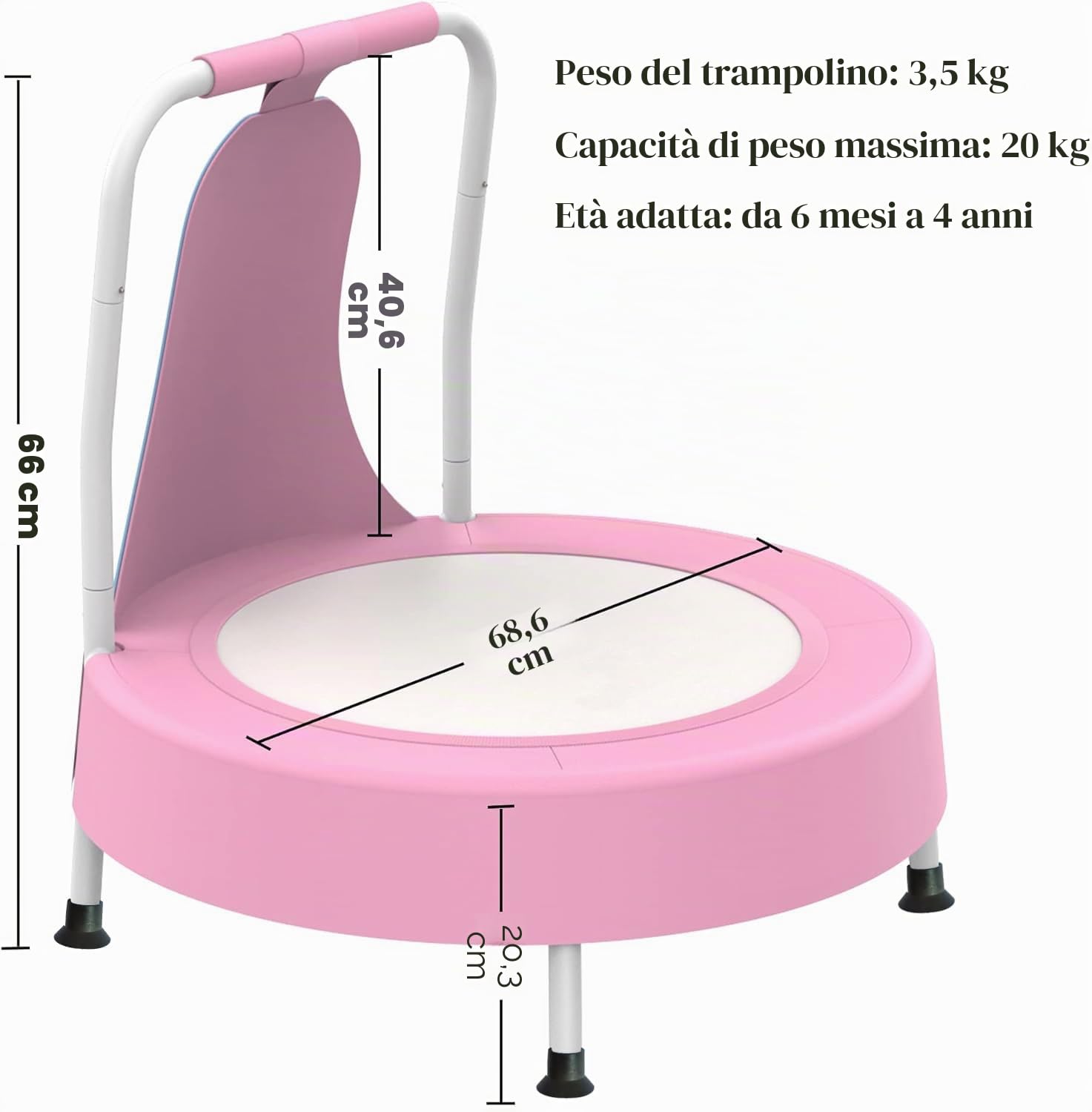 Trampolino per bambini, mini trampolino per bambini, regalo di compleanno per ragazzi e ragazze, per interni ed esterni, per bambini dai 6 mesi ai 3 anni