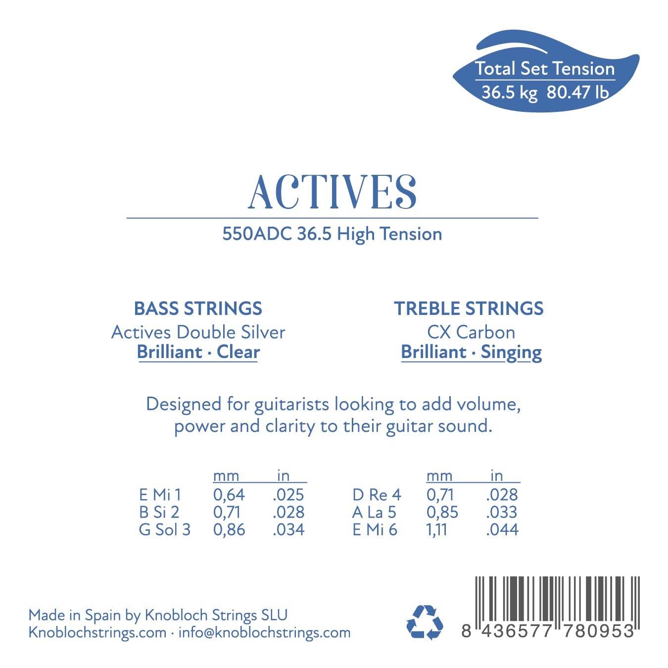 KNOBLOCH STRINGS THE ART OF VIBRATION 550ADC ACTIVES Double Silver CX Carbon High 550 Tension 36.5