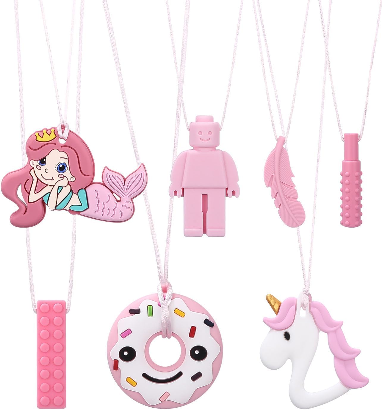 CLDY 6 PCS Sensory Chew Necklace, Chew Toys For Autistic - ADHD - Biting Needs Children, Silicone Necklace Made From Food Grade Silicone Safety, Oral Motor Chewy Teether For Boys Girls - View #9