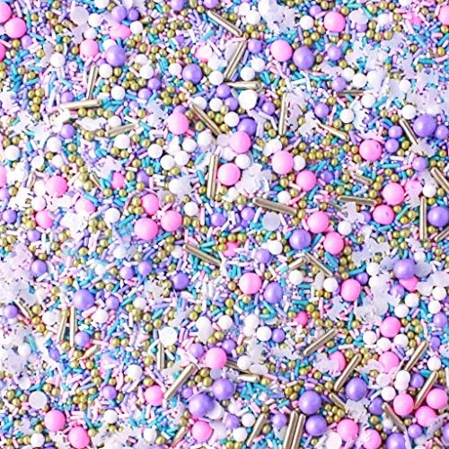 Unicorn Sprinkles Mix| Princess Birthday Cake Cupcake Cookie Sprinkles| Ice Cream Candy Decorating Sprinkles Toppers| Pastel Pink Purple Blue White Gold Metallics Colorful Sprinkles, 2oz