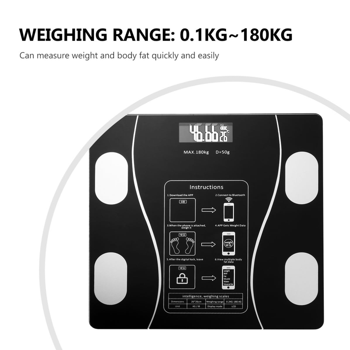 NUOBESTY USB und Rutschfesten Füßen aus Abs und Glas Wiederaufladbare Haushaltswaage mit Smartem Wiegesystem für Präzise Gewichtsmessung bis 180kg im Alltag