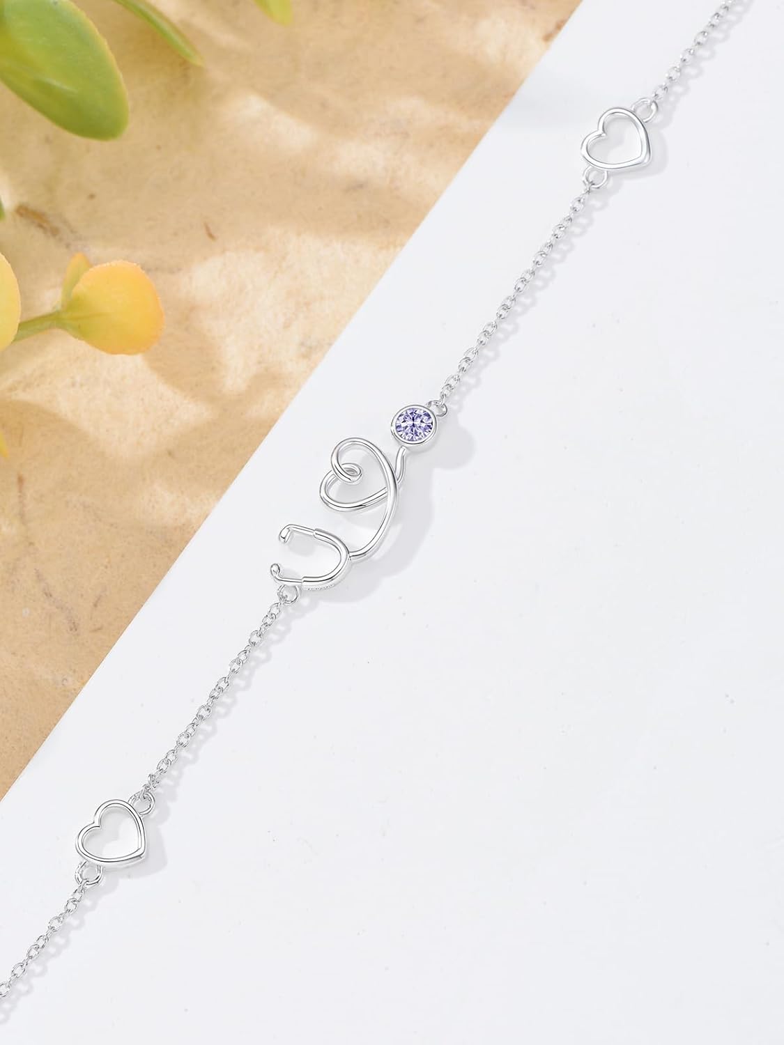Dorunmo Stethoscope Bracelet 925 Sterling Silver Nurse Stethoscope Bracelet with Birthstone Graduation Jewelry Gifts for Nurse Doctor Medical Student - Image 2