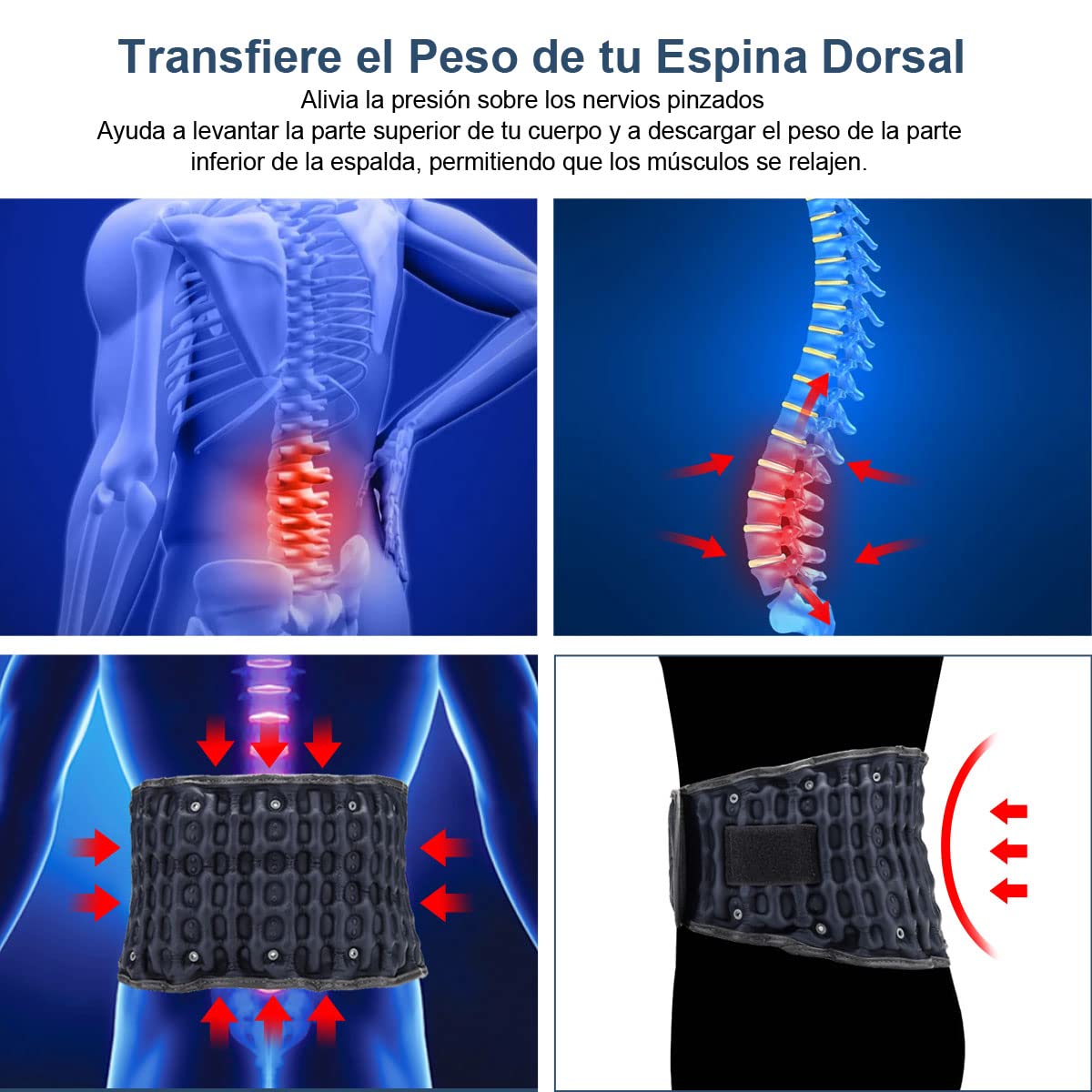 HONGJING Cinturón de espalda de descompresión lumbar soporte para aliviar el dolor de espalda baja, Dispositivo de tracción lumbar, talla única para cintura de 29 a 49 pulgadas | Soporte de espalda inflable con bomba de mano para mujeres y hombres, talla
