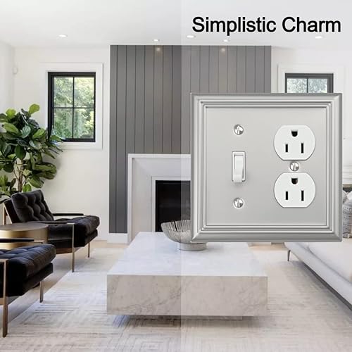 Miniatura 4 de Adler - Placa de pared metálica para interruptor de luz de palancadúplex, paquete de 2 unidades, níquel cepillado de 2 cuadras, cubierta de salida