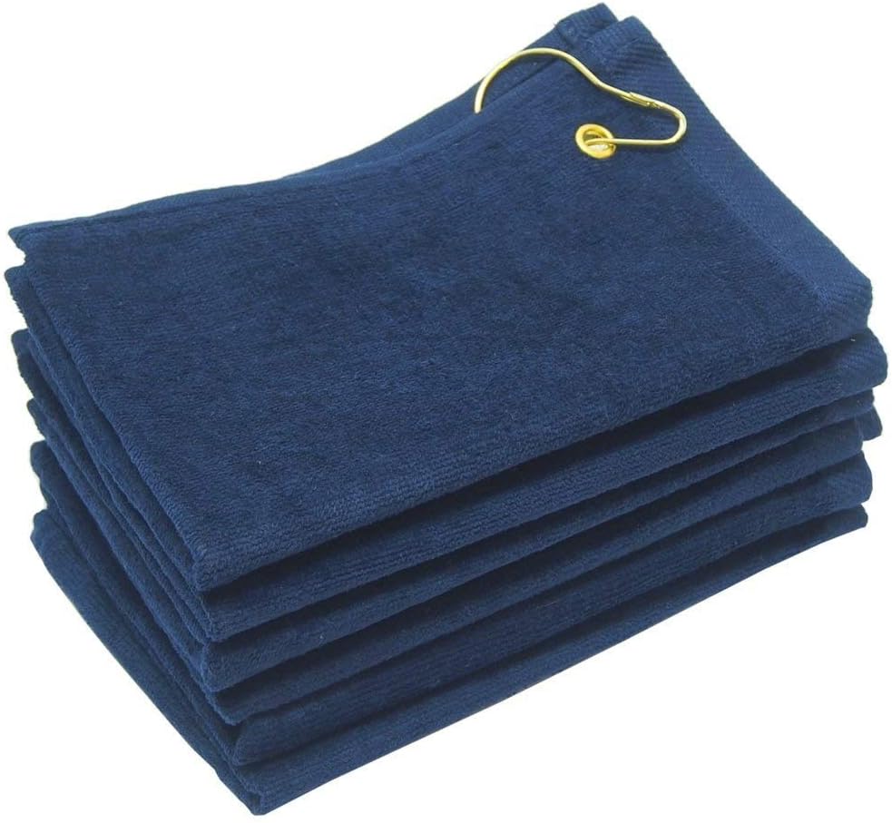 SHOPINUSA Set of 12, Terry Velour Golf Towels Corner Grommet & Hook, 11x18 Fingertip Towels, 100% Cotton Sport Towels (12, Black)